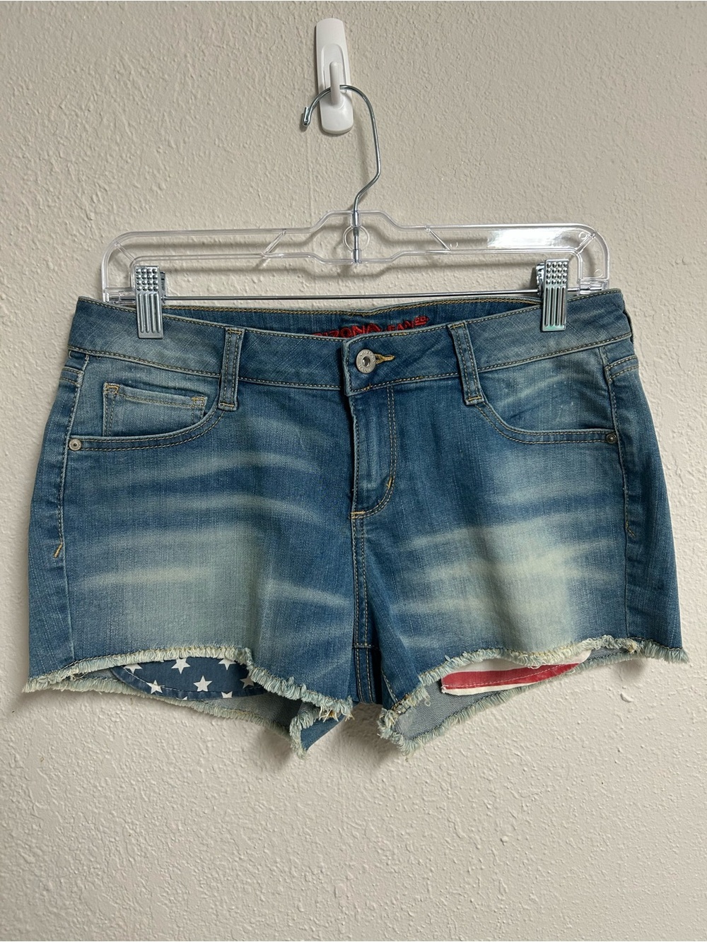 Arizona Jean Co American Flag Pocket Denim Cutoff Shorts Size 7